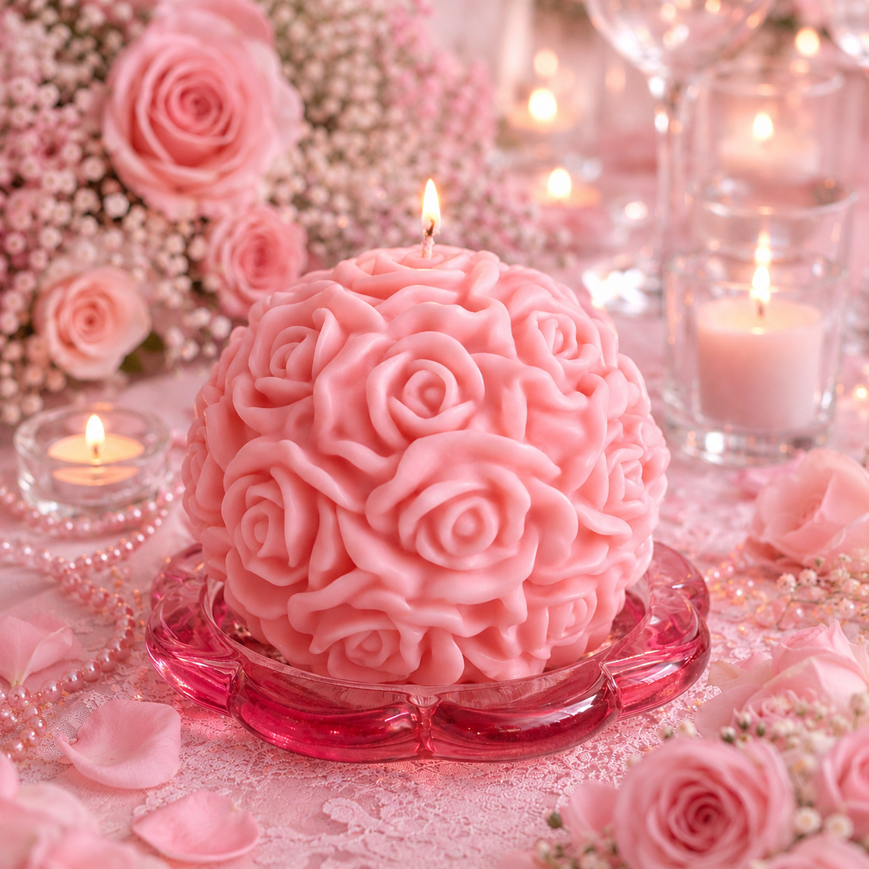 Bougie florale artisanale en cire végétale ornée de fleurs séchées